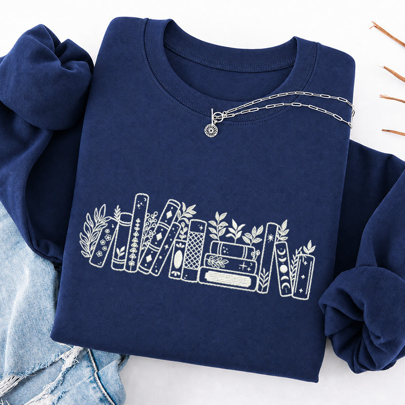 Embroidered Flower Book Classic Crewneck Sweatshirt
