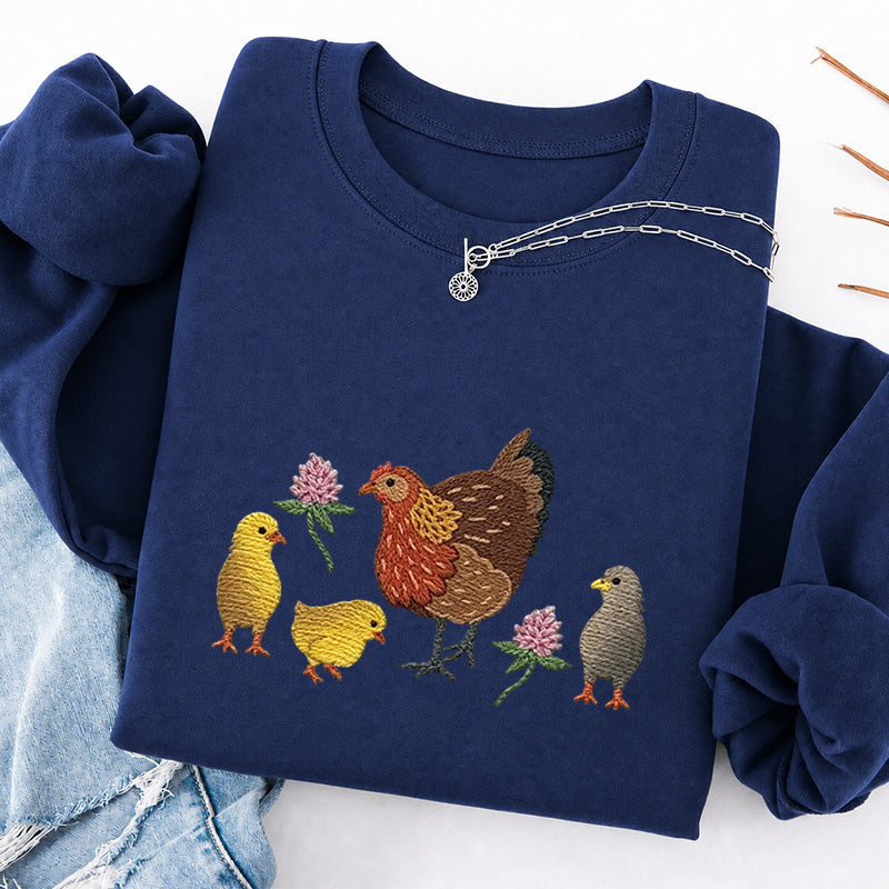 Embroidered Hen & Chicks Classic Crewneck Sweatshirt