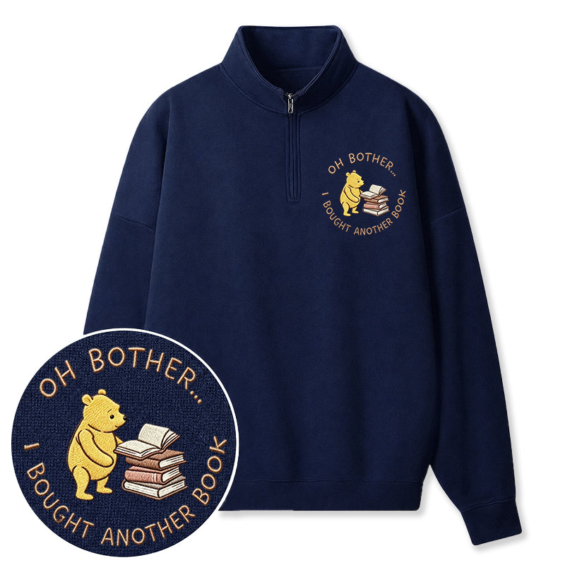 Embroidered Funny Bear Reading Books Classic Quarter Zip Sweatshirt