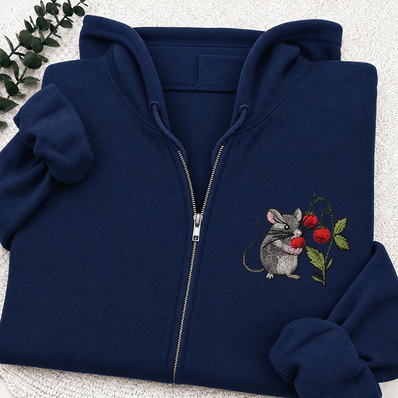 Embroidered Cottagecore Mouse Classic Adult Unisex Full Zip Hoodie