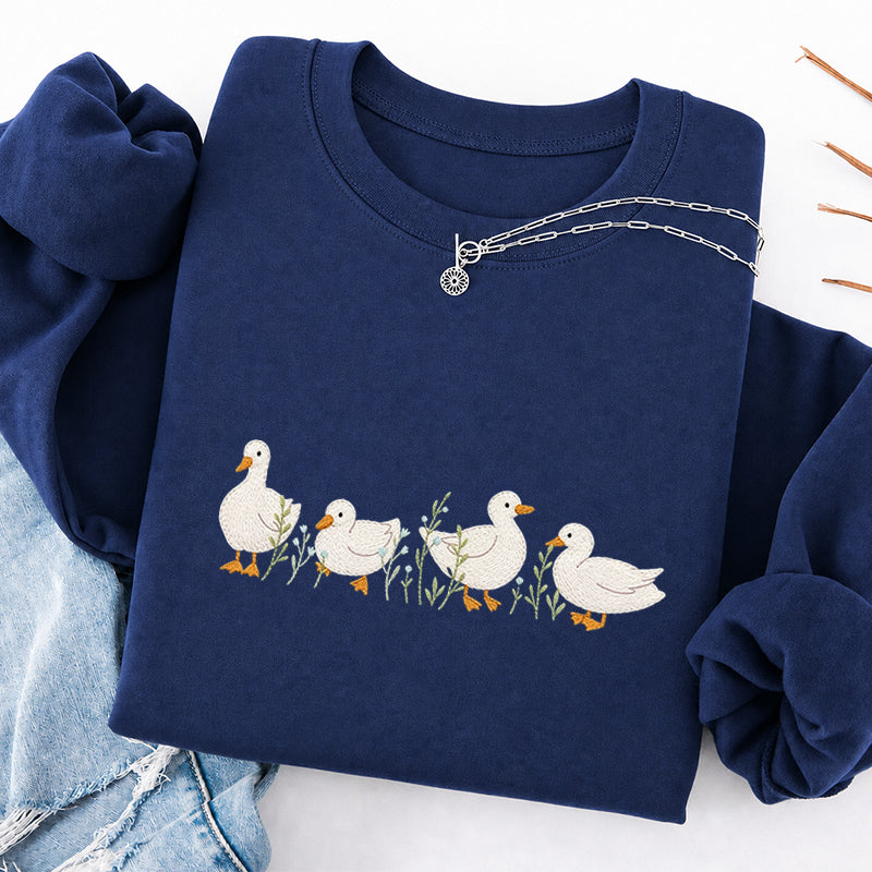 Embroidered Floral Ducks Classic Crewneck Sweatshirt