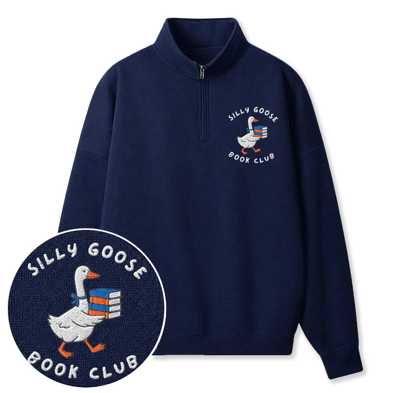 Embroidered Bookish Goose Classic Quarter Zip Sweatshirt