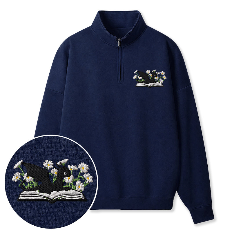 Embroidered Floral Dragon Book Classic Quarter Zip Sweatshirt