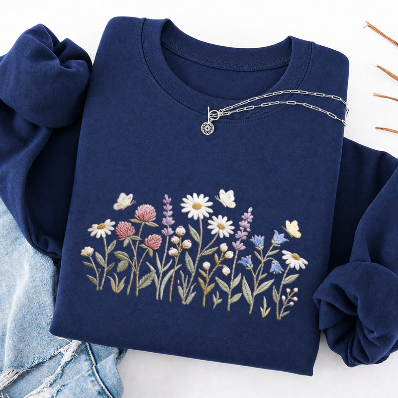 Embroidered Wildflower Classic Crewneck Sweatshirt