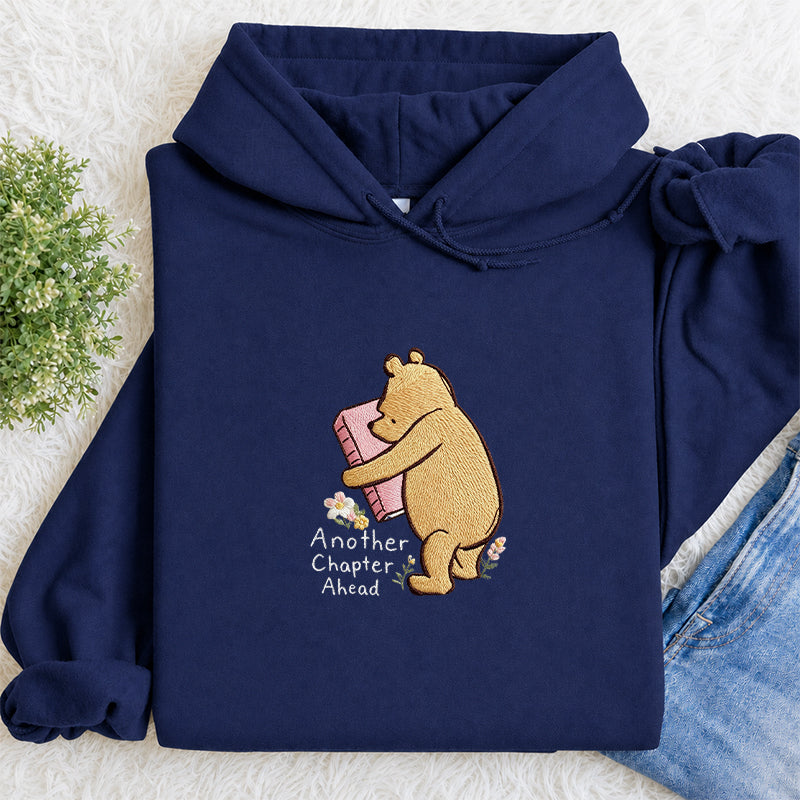 Embroidered Reading Bear Another Chapter Classic Adult Unisex Hoodie