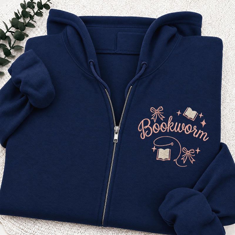 Embroidered Funny Bookworm Classic Full Zip Hoodie