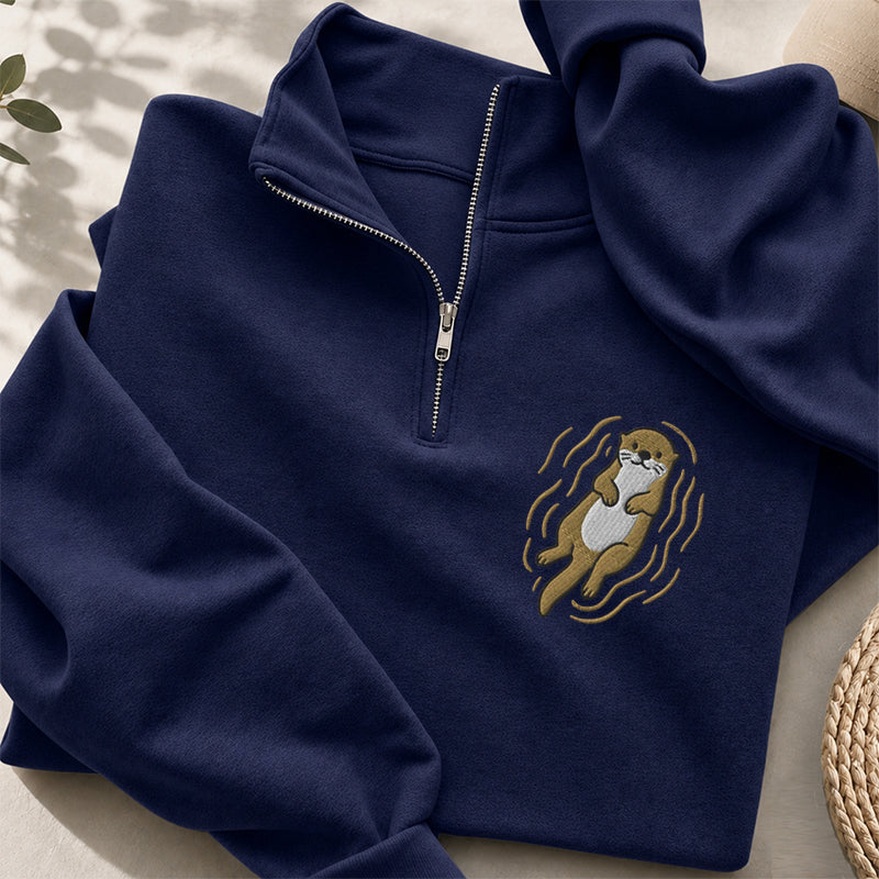 Embroidered Cute Otter Classic Quarter Zip Sweatshirt