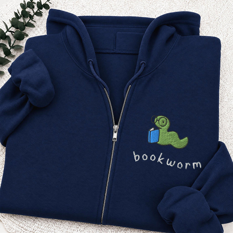 Embroidered Funny Bookworm Classic Full Zip Hoodie