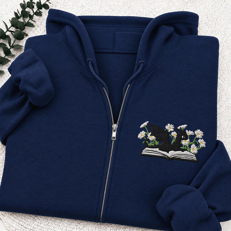 Embroidered Floral Dragon Book Classic Full Zip Hoodie