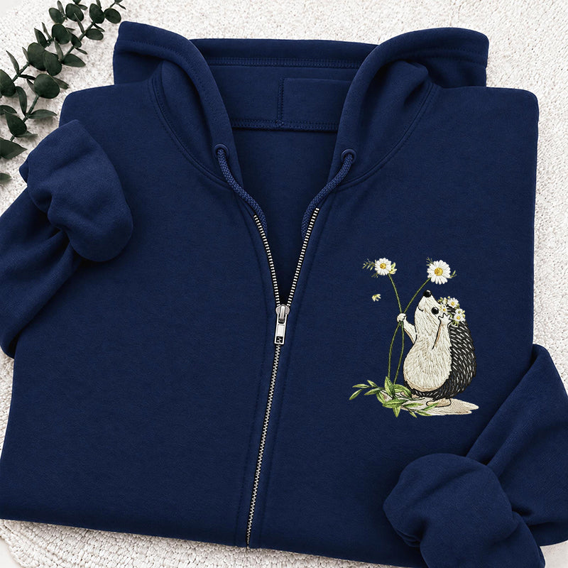 Embroidered hedgehog Daisy Classic Adult Unisex Full Zip Hoodie