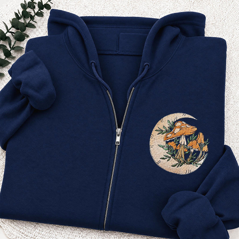 Embroidered Mushroom Moon Classic Adult Unisex Full Zip Hoodie