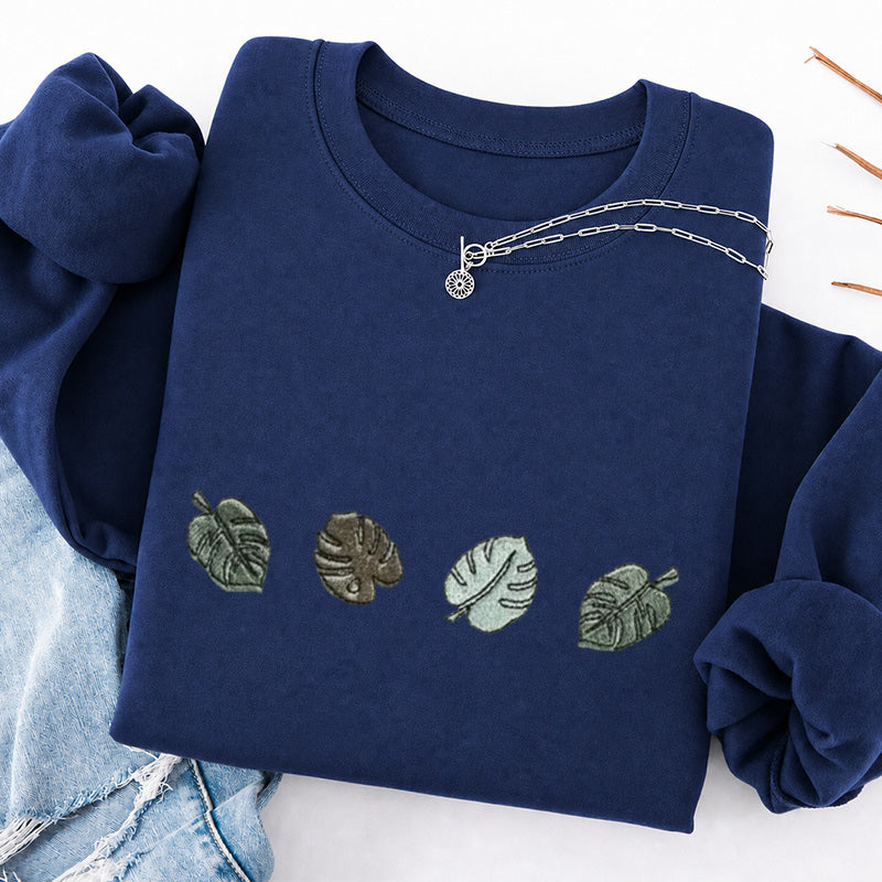 Embroidered Monstera Plant Classic Crewneck Sweatshirt