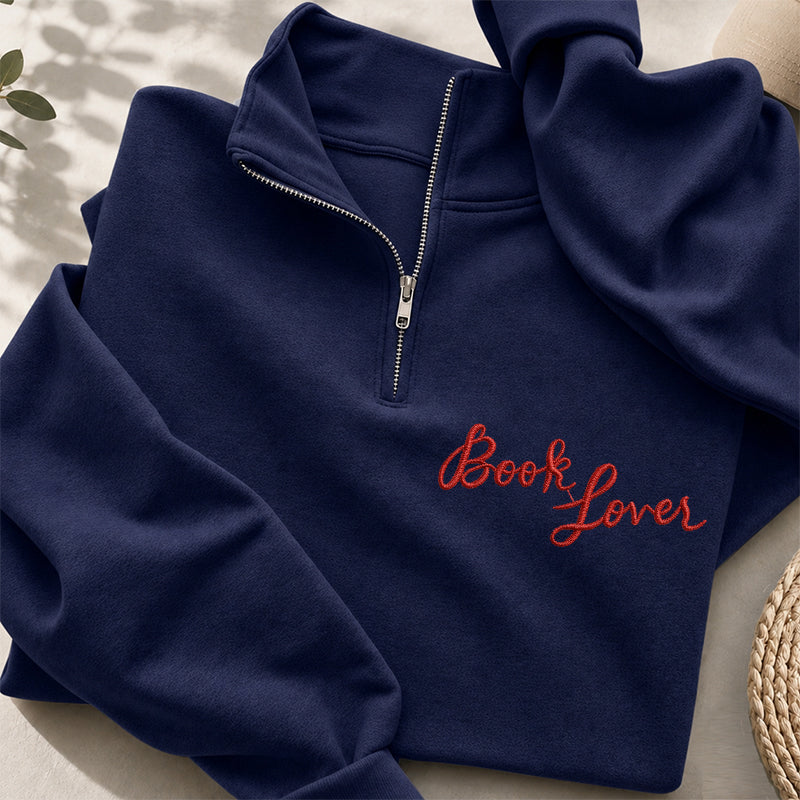 Embroidered Book Lover Classic Quarter Zip Sweatshirt