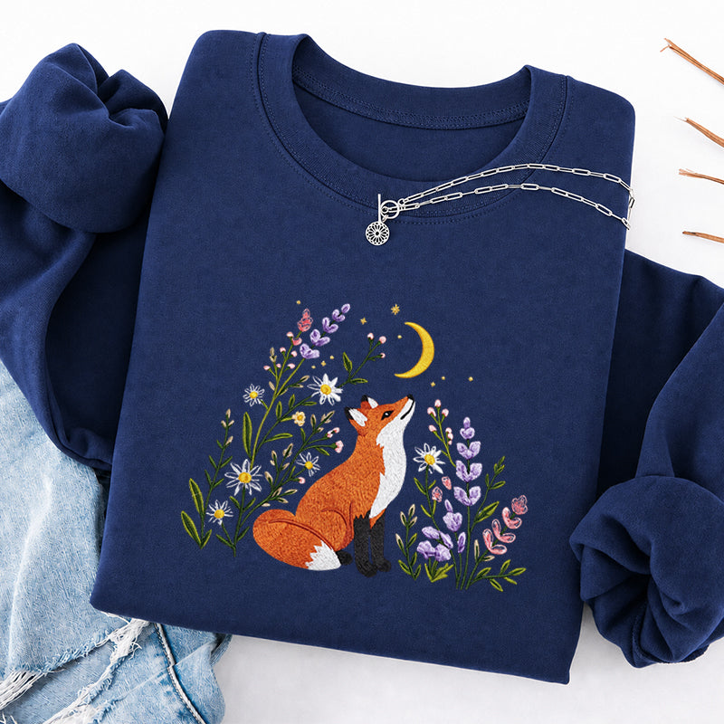 Embroidered Fox Wildflower Classic Crewneck Sweatshirt
