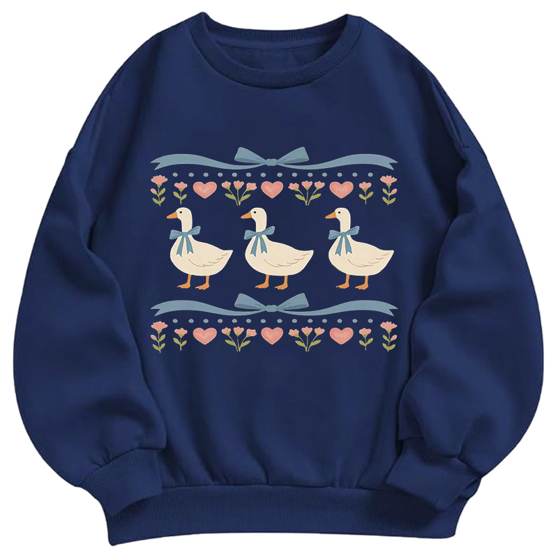 Vintage Three Duck & Floral Classic Adult Unisex Crewneck Sweatshirts