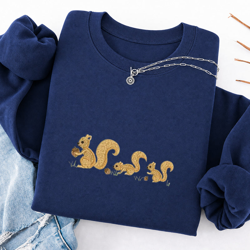 Embroidered Cute Squirrels Classic Crewneck Sweatshirt