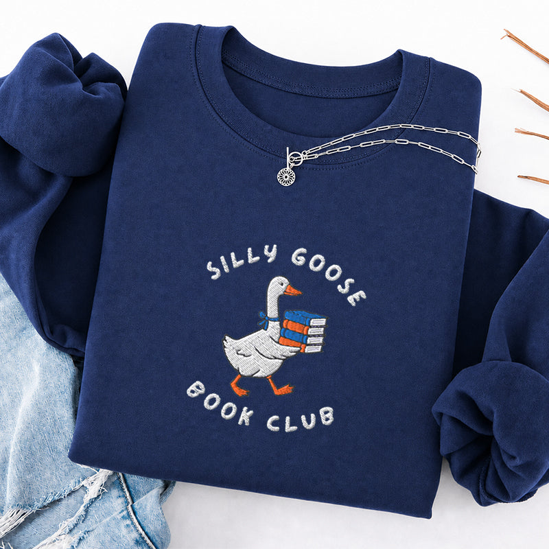 Embroidered Silly Goose Book Club Classic Crewneck Sweatshirt