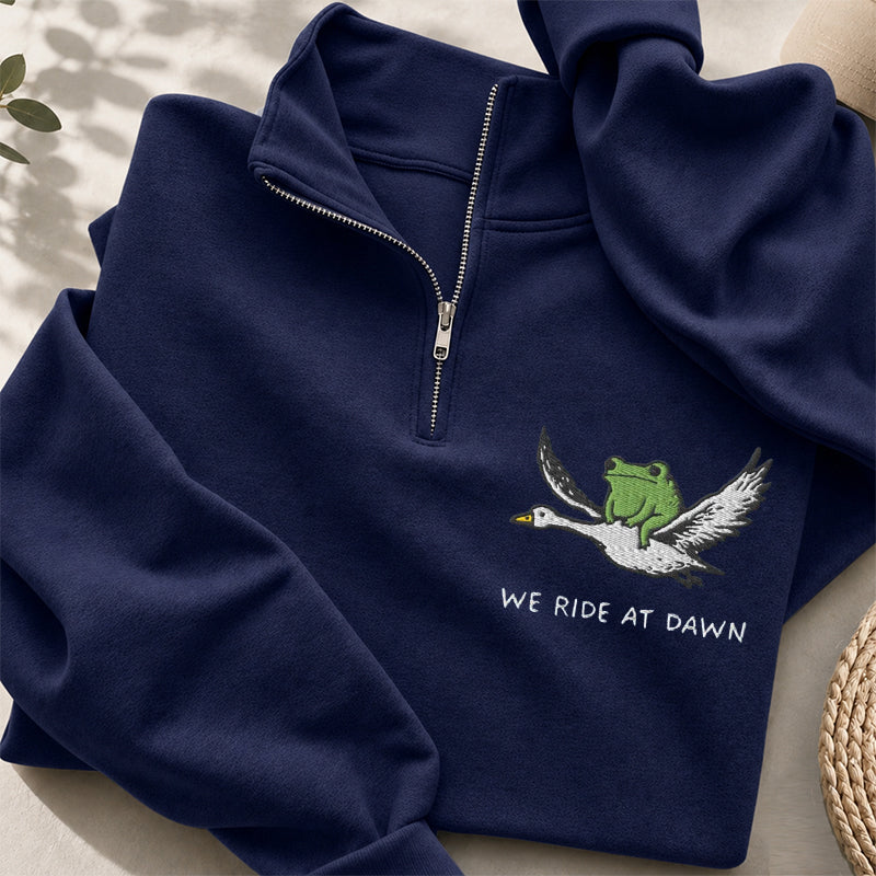 Embroidered We Ride At Dawn Forg Classic Quarter Zip Sweatshirt