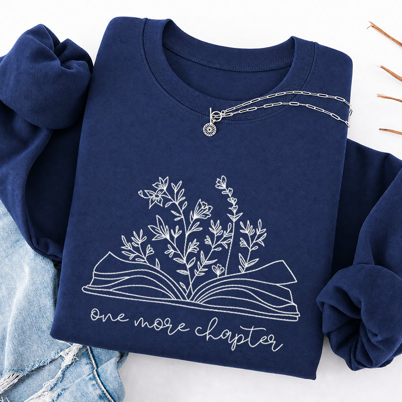 Embroidered One More Chapter Floral Book Classic Crewneck Sweatshirt