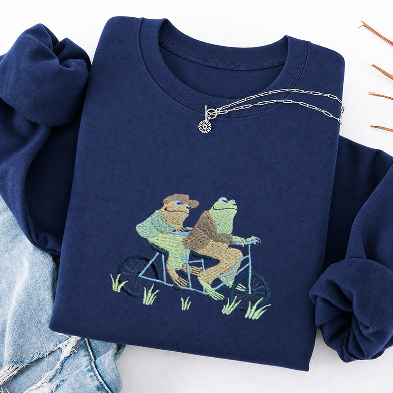 Embroidered Frogs Riding A Bike Classic Crewneck Sweatshirt