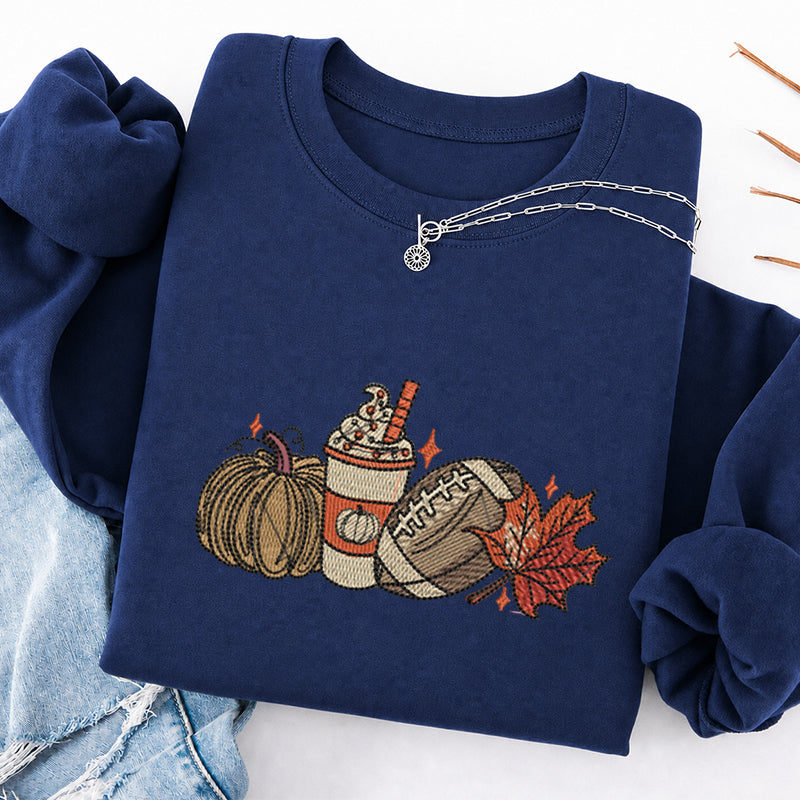 Embroidered Autumn Pumpkin Rugby Classic Crewneck Sweatshirt