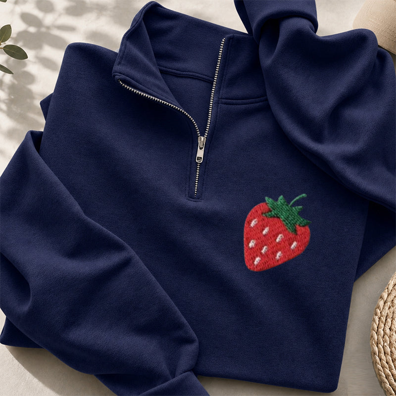 Embroidered Strawberry Classic Quarter Zip Sweatshirt