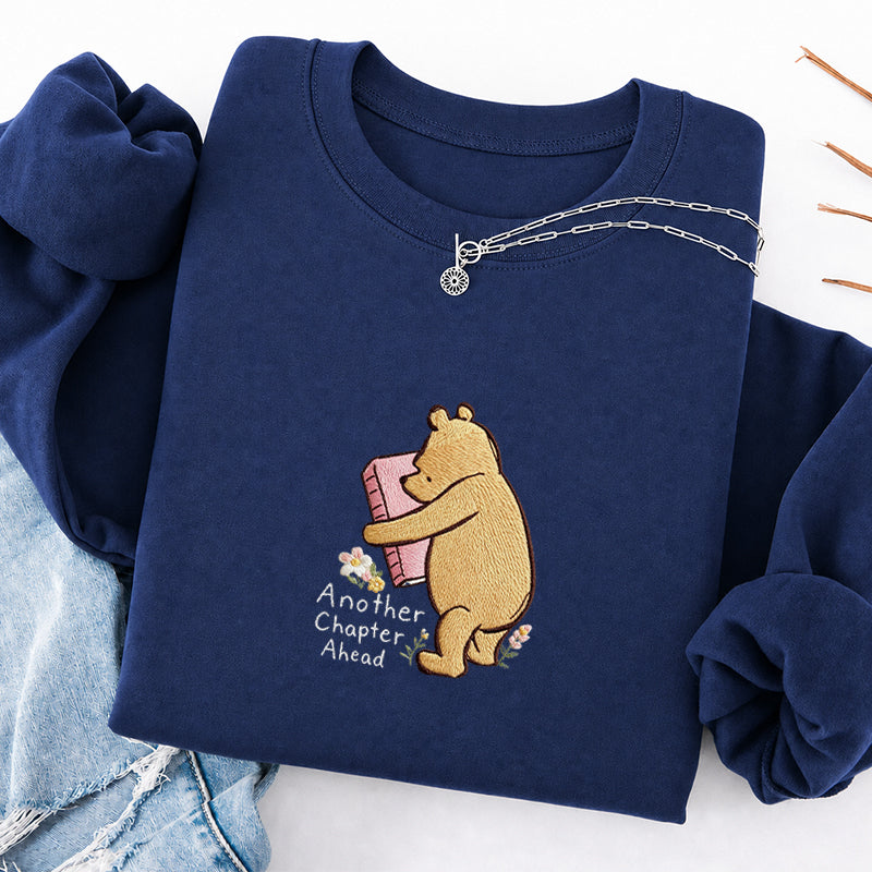 Embroidered Reading Bear Another Chapter Classic Crewneck Sweatshirt