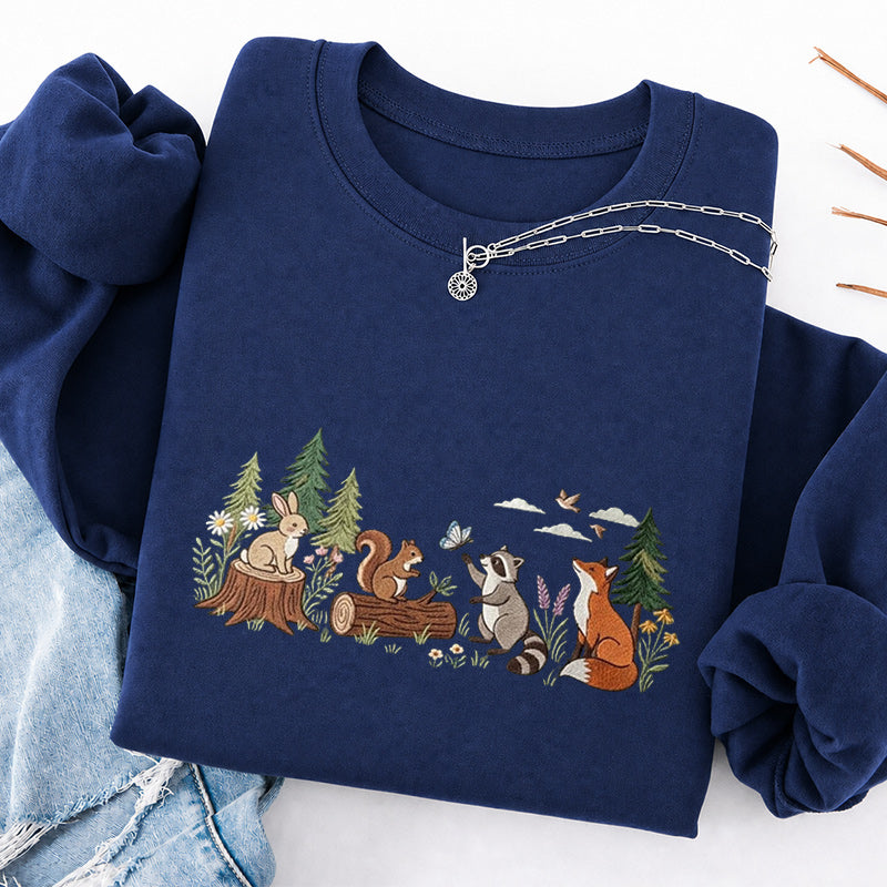Embroidered Woodland Animals Classic Crewneck Sweatshirt
