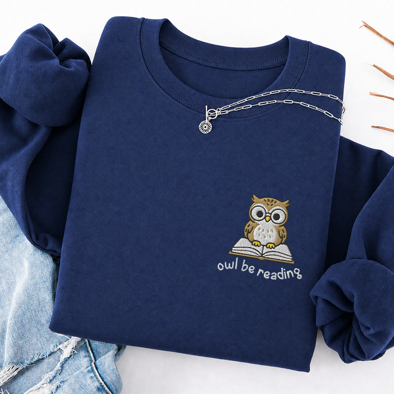 Embroidered Owl Be Reading Classic Crewneck Sweatshirt