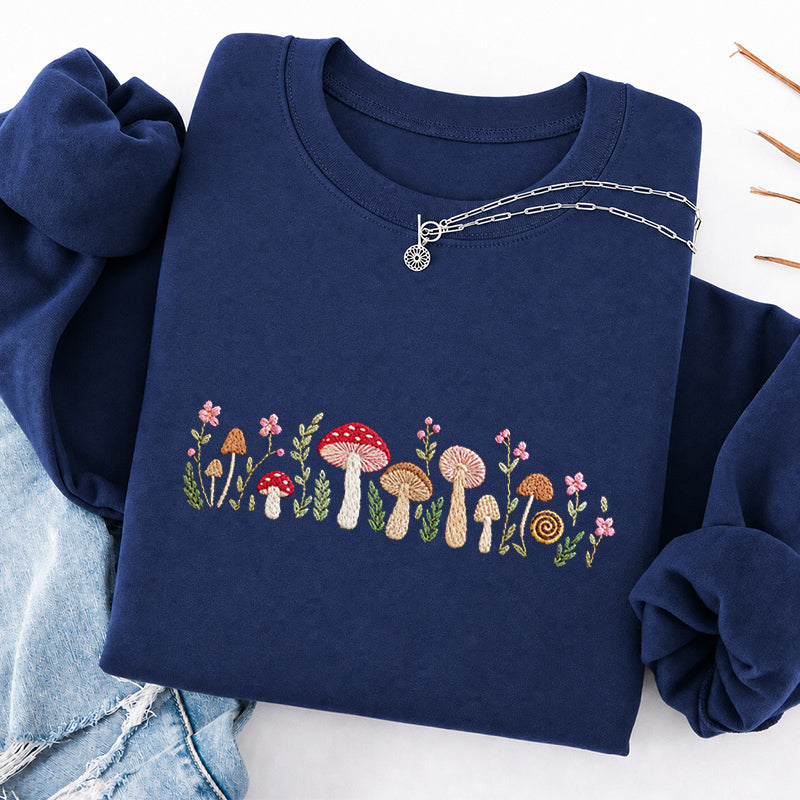 Embroidered Enchanted Mushroom Classic Crewneck Sweatshirt
