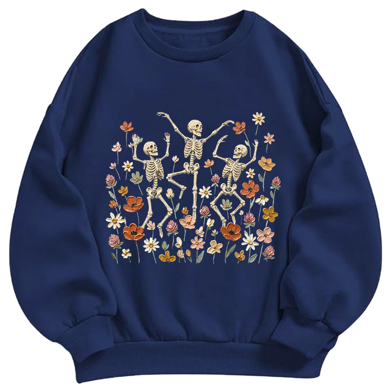 Skeleton and Floral Garden Classic Adult Unisex Crewneck Sweatshirts