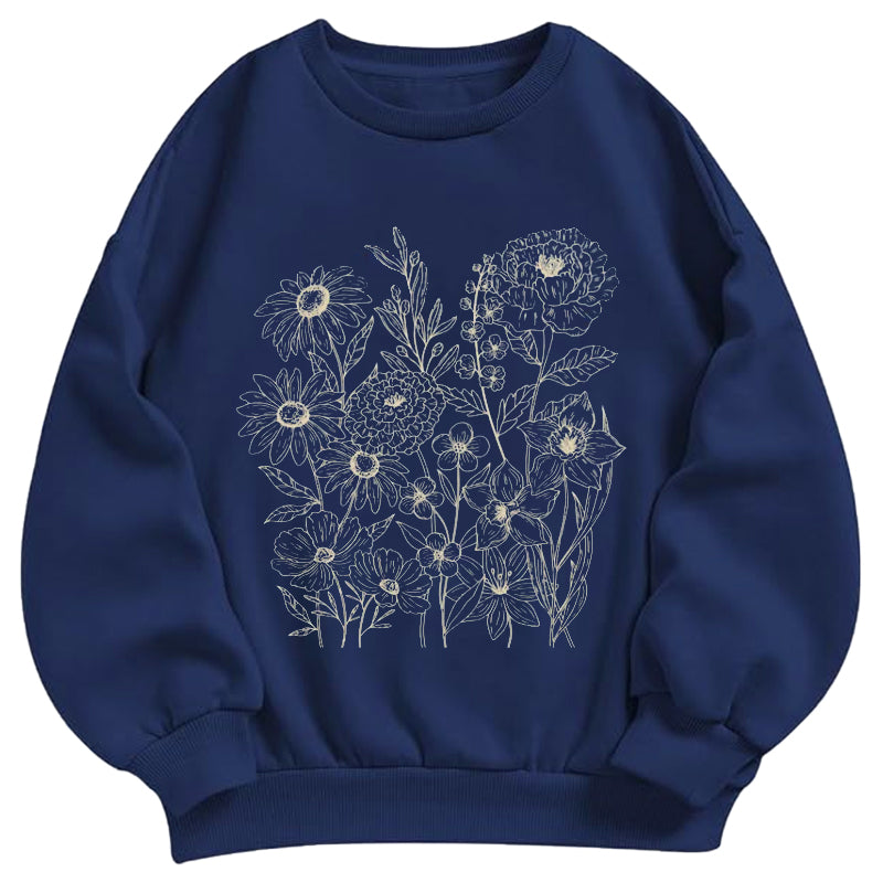 Wildflower Botanical Sketch Classic Adult Unisex Crewneck Sweatshirts