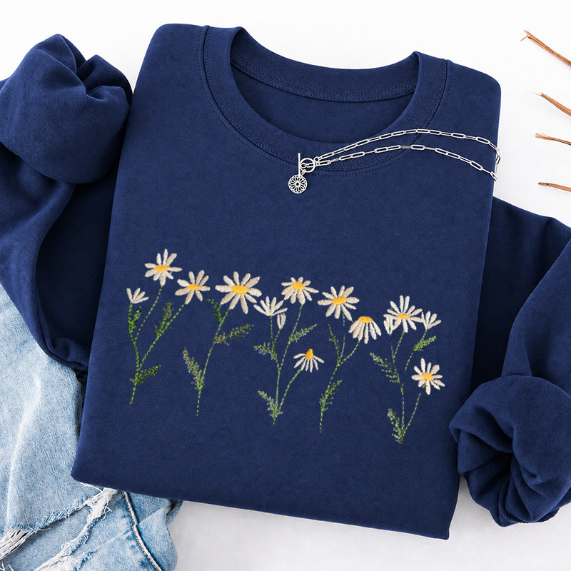 Embroidered Daisy Classic Crewneck Sweatshirt