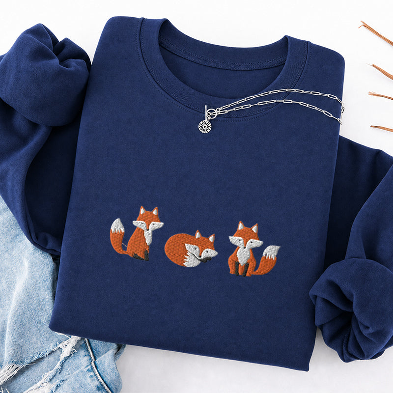 Embroidered Cute Fox Classic Crewneck Sweatshirt