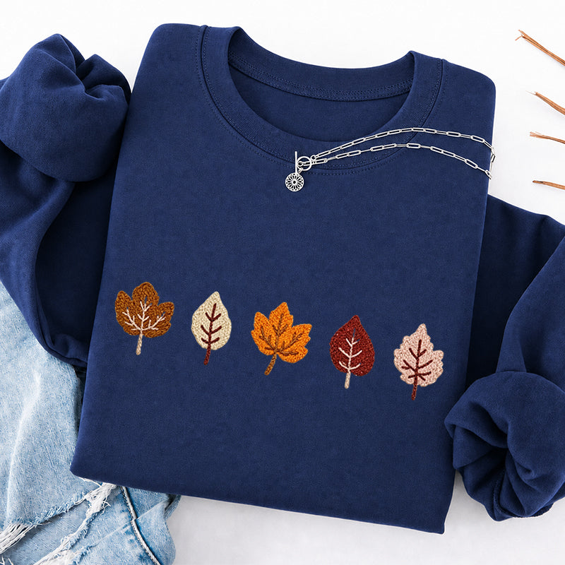 Embroidered Fall Leaves Classic Crewneck Sweatshirt