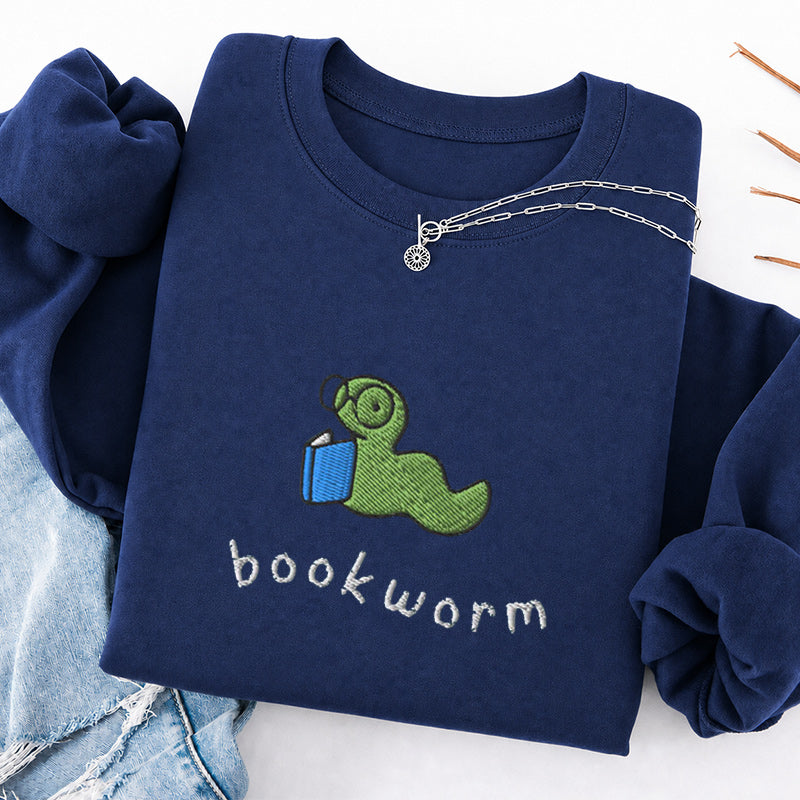 Embroidered Funny Bookworm Classic Crewneck Sweatshirt