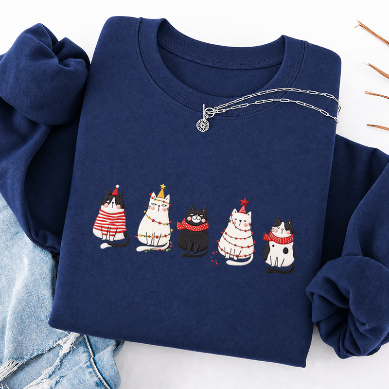 Embroidered Cute Cat Christmas Classic Crewneck Sweatshirt