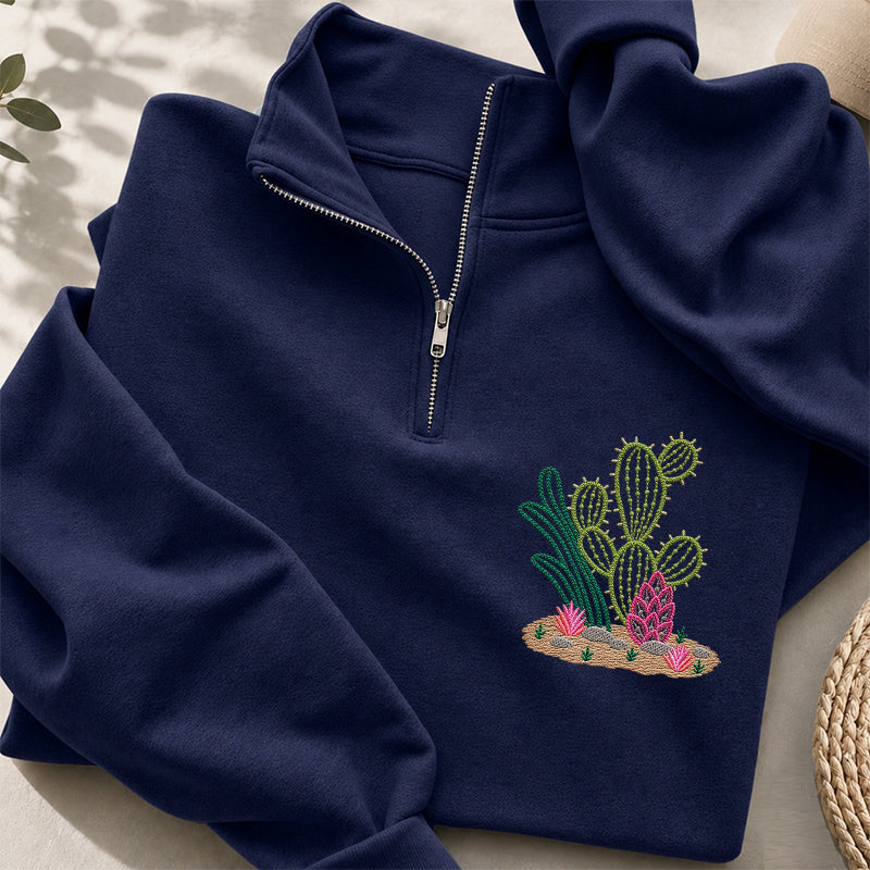 Embroidered Cactus Classic Quarter Zip Sweatshirt