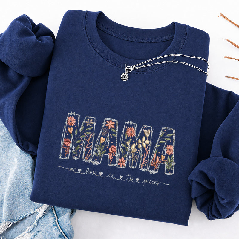 Embroidered Floral Mama Classic Crewneck Sweatshirt