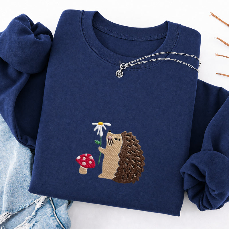 Embroidered Mushroom Hedgehog Classic Crewneck Sweatshirt