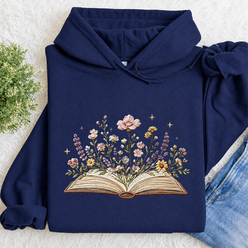 Embroidered Floral Book Classic Adult Unisex Hoodie