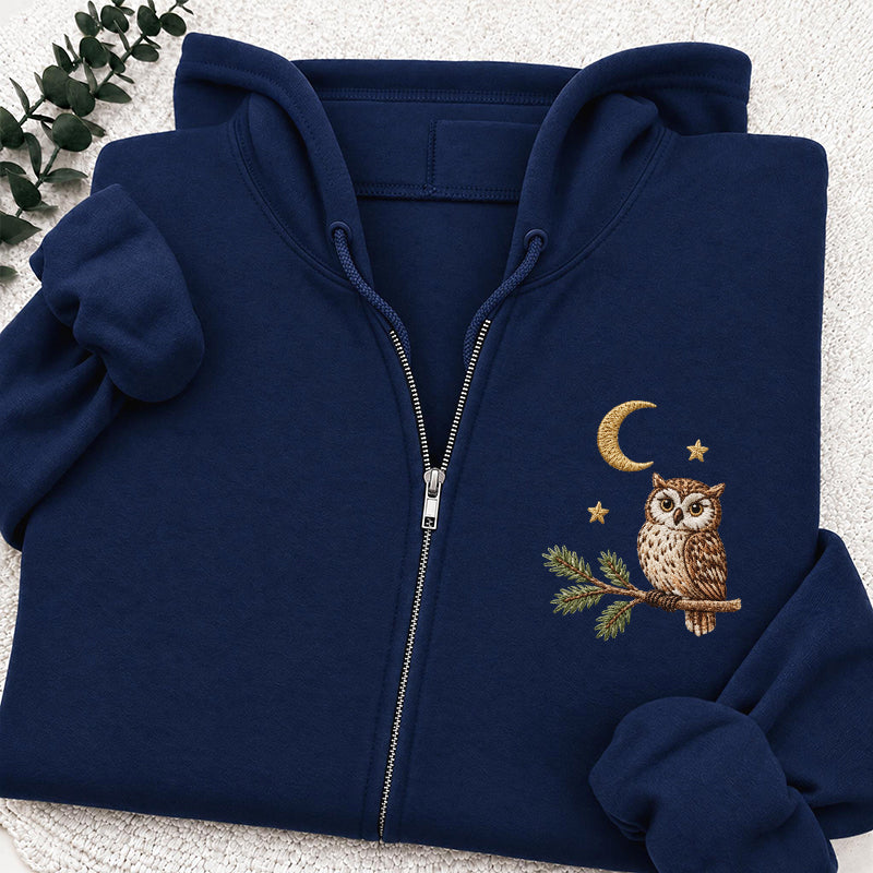 Embroidered Night Owl Classic Full Zip Hoodie