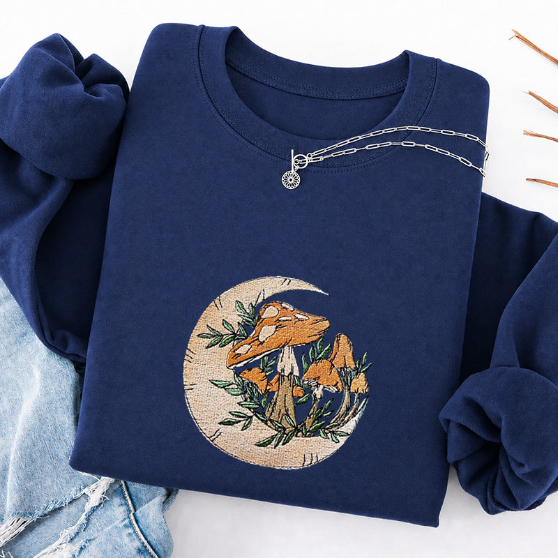 Embroidered Mushroom Moon Classic Crewneck Sweatshirt