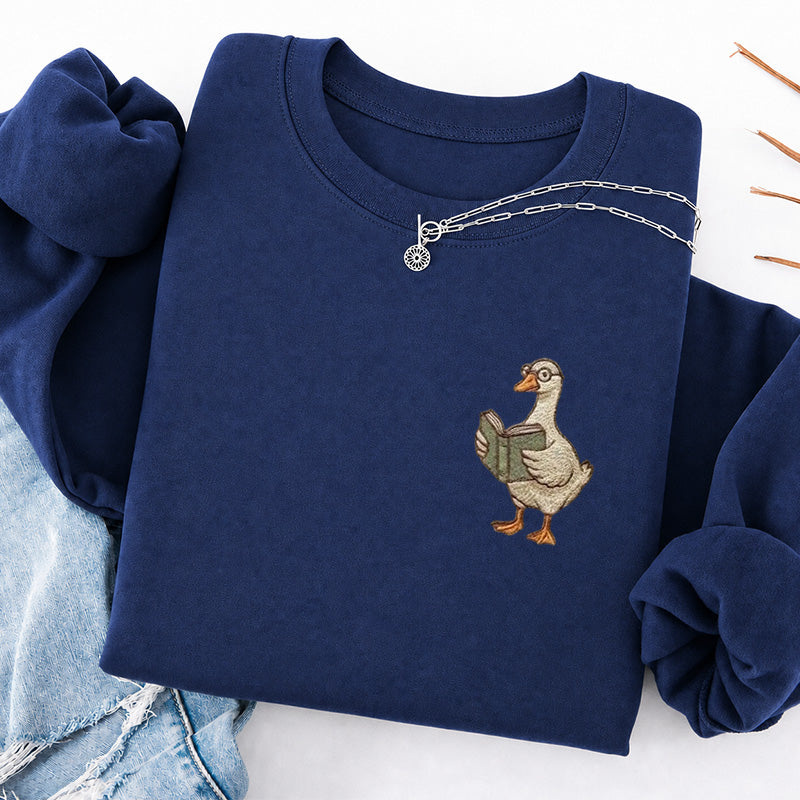 Embroidered Reading Goose Classic Crewneck Sweatshirt