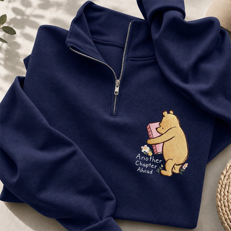 Embroidered Reading Bear Another Chapter Classic Quarter Zip Sweatshirt