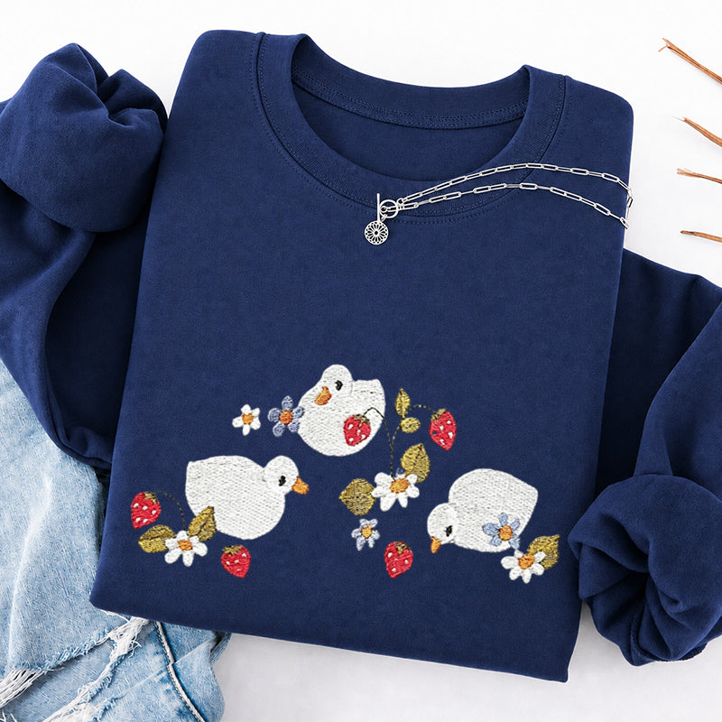Embroidered Strawberry Duck Classic Crewneck Sweatshirt