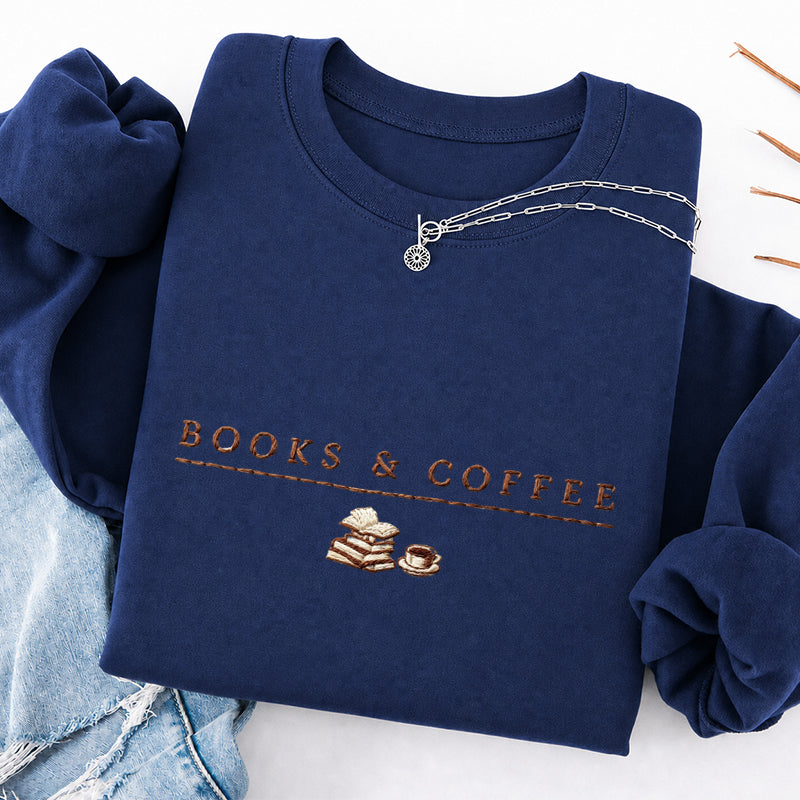 Embroidered Books and Coffee Classic Crewneck Sweatshirt