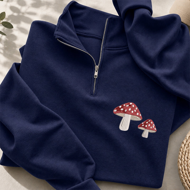 Embroidered Mushrooms Classic Quarter Zip Sweatshirt