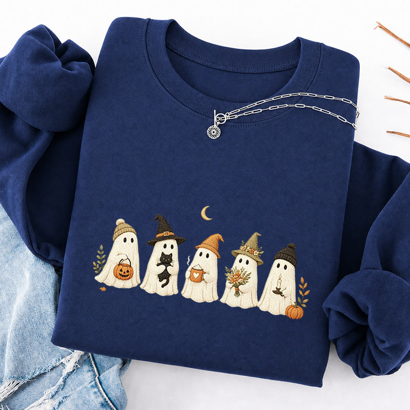 Embroidered Little Ghost Parade Classic Crewneck Sweatshirt