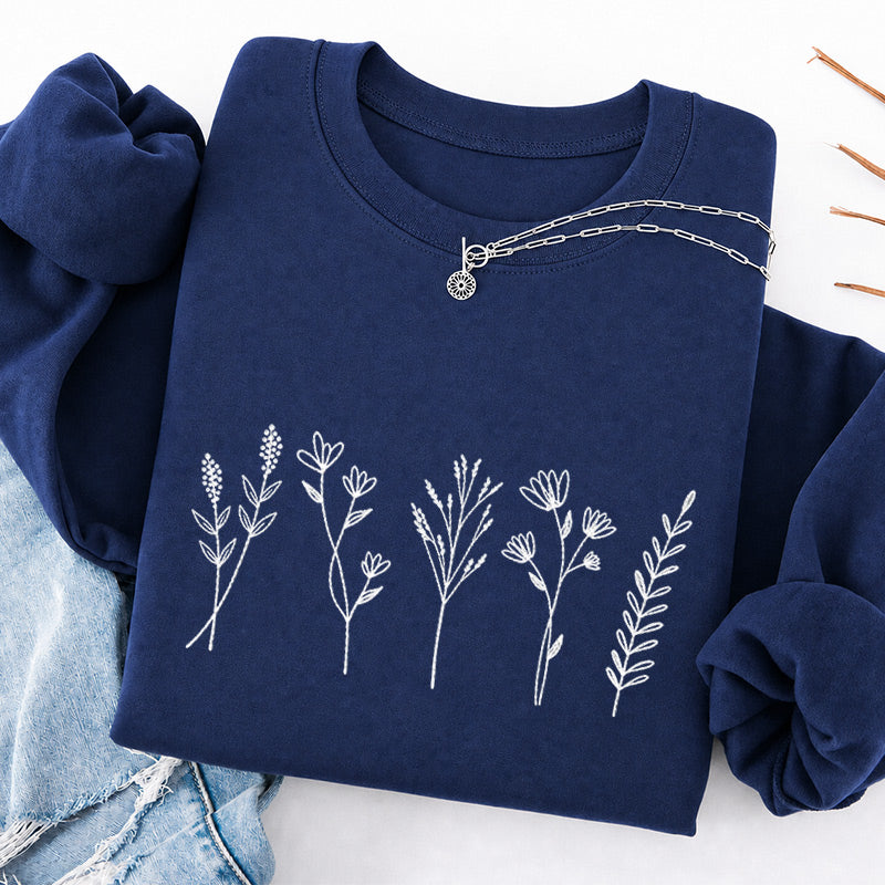 Embroidered Cute Wildflower Classic Crewneck Sweatshirt